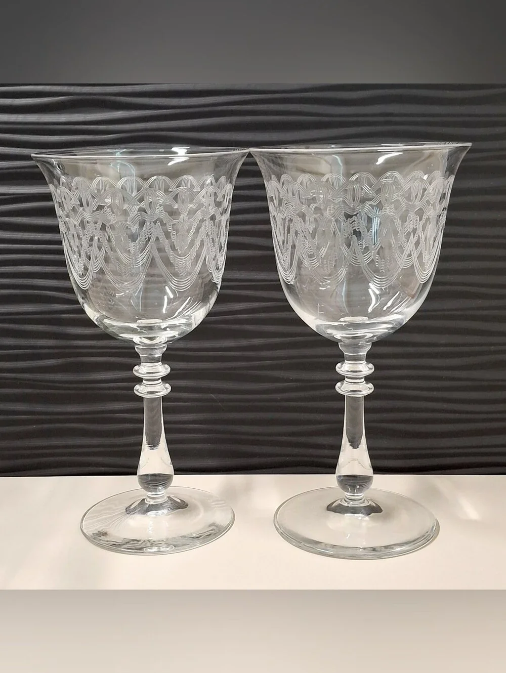VTG Bryce Crystal Etched Water Wine Goblets Glasses Pattern 784 Set Of Four